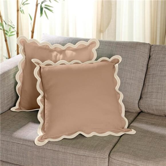 Folkulture Throw Pillow Covers 18x18, Scallop Pillow Cover Set of 2 Decorative - Picture 1 of 7